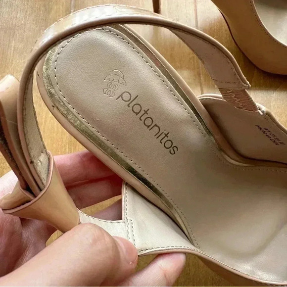 Platanitos Pointed Toe Patent Leather Heels with Bow, Nude, Size 38 (US 7) - Picture 4 of 10